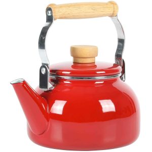 1.5 Quart Tea Kettle With Fold Down Handle in Red  |  Tea Kettle Coffee & Tea Red