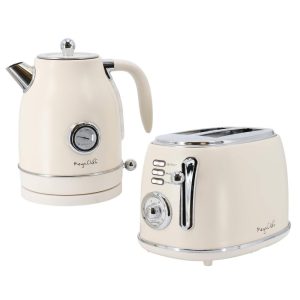 1.7 Liter Electric Tea Kettle and 2 Slice Toaster Combo in Matt Cream  |  Toasters Kitchen Appliances Off-White