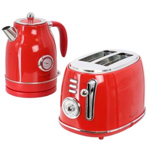 1.7 Liter Electric Tea Kettle and 2 Slice Toaster Combo in Red  |  Tea Kettle Coffee & Tea Red