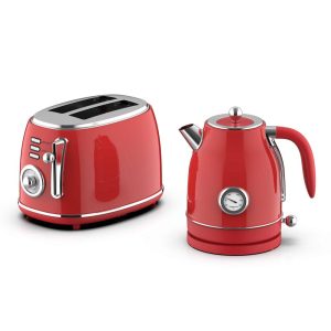 1.7 Liter Electric Tea Kettle and 2 Slice Toaster Combo in Red  |  Toasters Kitchen Appliances Red