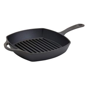 10.25inch Pre-seasoned Cast Iron Square Grill Pan with Assist Handle  |  Grill Pans and Griddles Black