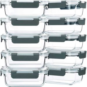 10-Pack Glass Food Storage Containers  |  Kitchen Canisters Kitchen Canisters Green, Grey