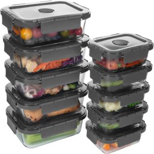 10 Pack Glass Food Storage Containers with Lids  |  Kitchen Canisters Kitchen Canisters Black, Blue, Green, Pink