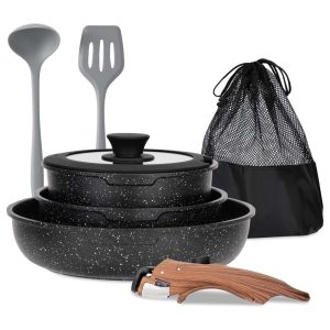 10-Piece Nonstick Pots and Pans with Detachable Handle,Induction Cookware Set for Camping and RVs  |  Cookware Sets Cookware Sets Black