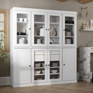 100% Solid Wood Modular Kitchen China Pantry Buffet with Glass or Solid Wood Doors and 2-Drawer Kit by   |  Pantry Cabinets Kitchen Furniture Black, Blue, Brown, Grey, White