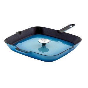 11 Inch Grill Pan and Press with Ombre Enameled Coating-Blue  |  Grill Pans and Griddles Blue