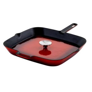 11 Inch Grill Pan and Press with Ombre Enameled Coating-Red  |  Grill Pans and Griddles Red