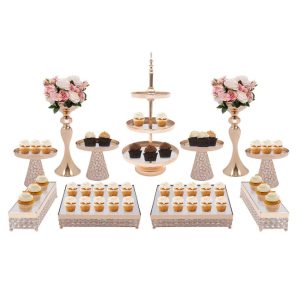 11 Pcs Elegant Dessert Pedestal Display Set for Events  |  Serveware Dinnerware Gold