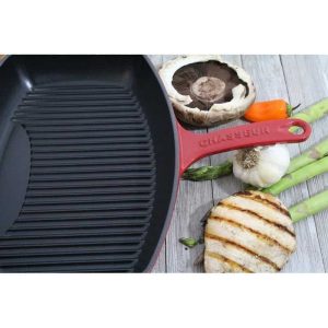 12-inch Red Rectangular French Enameled Cast Iron Grill Pan  |  Grill Pans and Griddles Red