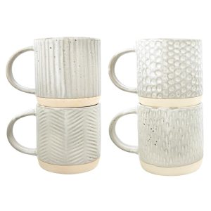 12 oz. Debossed Stoneware Mug with Reactive Glaze Finish (Set of 4 Patterns/Each one will vary)  |  Mugs Dinnerware Grey