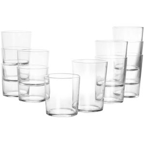 12 Piece Bowey Double Old Fashion & Highball Glassware – 12 Piece  |  Drinking Glasses Dinnerware Clear