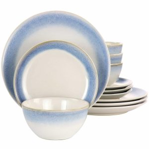 12 Piece Reactive Glaze Rimmed Stoneware Dinnerware Set in Blue – 12 Piece  |  Dinnerware Sets Dinnerware Blue