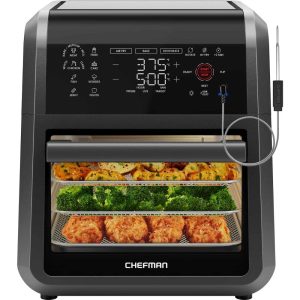 12 Quart 5-in-1 Air Fryer with Integrated Smart Cooking Thermometer, 28 Touchscreen Presets, Rotisserie, Dehydrator, Black  |  Air Fryers Air Fryers Air Fryers