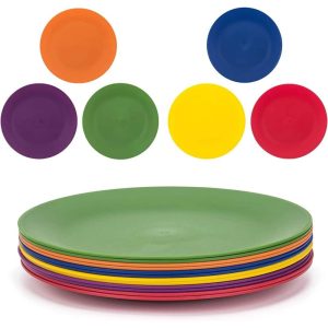 12 Unbreakable and Reusable 9.875” Plastic Plates Set – 8′ x 10′  |  Plates Dinnerware Multi