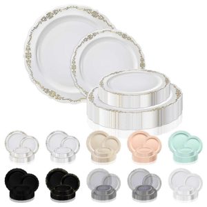 120Pcs Elegant Vintage Disposable Plastic Dinner Plates  |  Plates Dinnerware Black, Blue, Clear, Ivory, Pink, White