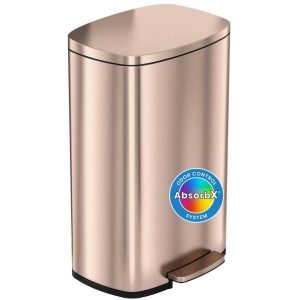 13.2 Gallon Kitchen Step Trash Can with Odor Filter, 50 Liter Rose Gold Stainless Steel Pedal Garbage Bin, 13 Gal  |  Kitchen Trash Cans Kitchen Storage Gold