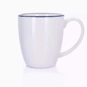 13-OZ Porcelain Mug White with Blue Rim – 6 Piece Set  |  Mugs Dinnerware Blue, White