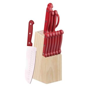 13-Piece Cutlery Block Set, 5.5x4x9 Inches  |  Knife Sets Black, Red