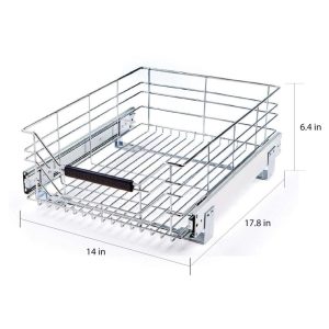 14 in W x 17.75 in D, Pull-Out Sliding Steel Wire Cabinet Organizer Drawer  |  Pantry Organizer Kitchen Storage Pantry Organizer