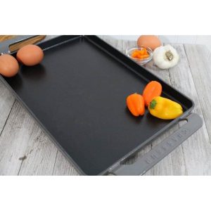 14-inch Caviar-Grey Rectangular French Enameled Cast Iron Griddle  |  Grill Pans and Griddles Grey