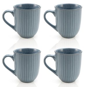 14 oz Large Handle Coffee Mug Set of 4  |  Mugs Dinnerware Blue, Grey, White