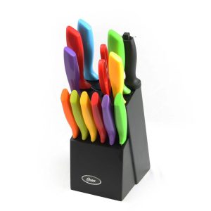 14 Piece Stainless Steel Assorted Color Cutlery Knife Set with Wood Storage Block – Multi  |  Cutlery Cutlery Cutlery