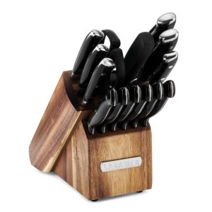 15 Piece Black Forged Triple Rivet Cutlery Set with Acacia Block – N/A  |  Cutlery Cutlery Black