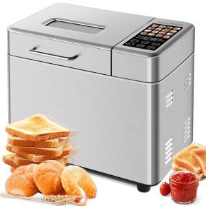 16-in-1 Stainless Steel Bread Maker with Fruit and Nut Dispenser,Touch Panel, Recipes, Silver  |  Toaster Ovens Kitchen Appliances Stainless Steel