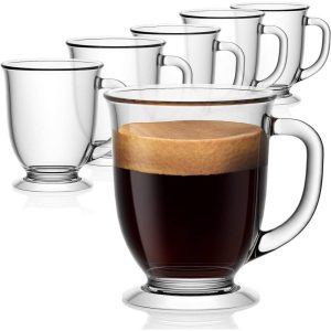 16 oz Set of 4 Clear Glass Cafe Mugs  |  Mugs Dinnerware Clear