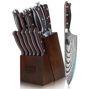 16-Piece Japanese Knife Set – High Carbon Stainless Steel Kitchen Knife Set with Block and Sharpener  |  Cutlery Cutlery Cutlery