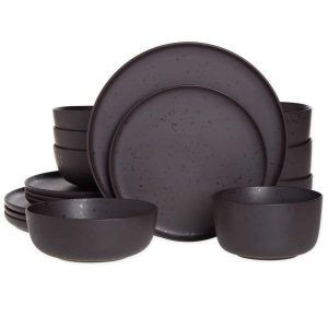 16 Piece Stoneware Dinnerware Set in Pepper With Reactive Glaze  |  Dinnerware Sets Dinnerware Black