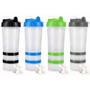 16oz Protein Shaker Bottle with Interlocking Storage  |  Mixers Kitchen Appliances Black, Blue, Green, Grey, Multi, Navy