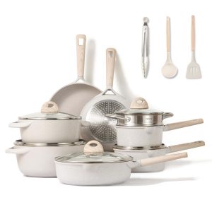 16pcs Pots and Pans Set, Nonstick Cookware Sets, Kitchen Induction Pots and Pans Cooking Sets, Pan Sets, Cooking Utensils Set  |  Cookware Sets Cookware Sets Beige