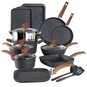 17-Piece Kitchen Granite Cookware Set, Non-stick Cooking Pots and Pans Set  |  Cookware Sets Cookware Sets Black, Grey