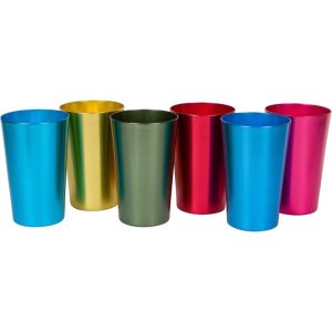 18 oz. Retro Aluminum Tumblers – 6 cups – by  (Assorted Colors)  |  Drinking Glasses Dinnerware Drinking Glasses