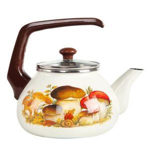 2.3Qt Mushrooms Enamel Kettle – 2.3 Qt  |  Pots and Pans Pots & Pans Brown, Multi, Off-White