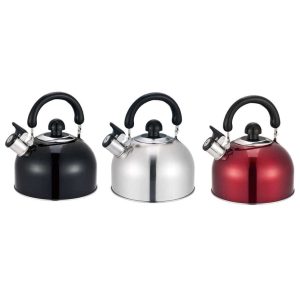 2.6 Qt 2.5L Stainless Steel Whistling Tea Kettle with Handle  |  Tea Kettle Coffee & Tea Black, Red, Stainless Steel