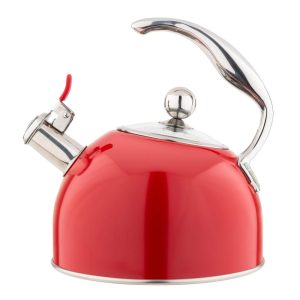 2.6-Quart Red Stainless Steel Whistling Kettle with 3-Ply Base  |  Tea Kettle Coffee & Tea Red