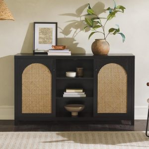 2-Door 58 inch Sideboard with Arched Rattan Panels  |  Buffets and Sideboards Buffets & Sideboards Black, Brown, Tan