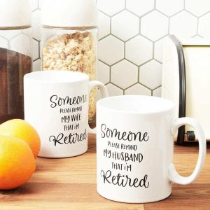 2 Pack Funny Retirement 16oz Coffee Mugs, Gag Gift for Husband and Wife, White  |  Mugs Dinnerware Mugs