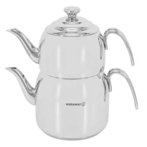 2 Piece 1.1 and 2.3 Liter Stainless Steel Maxi Tea Pot Set  |  Tea Kettle Coffee & Tea Silver