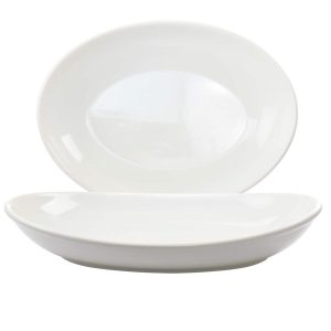 2 Piece 16 Inch Large Oval Stoneware Platter Set  |  Serveware Dinnerware Off-White