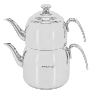 2 Piece 2 and 3.5 Liter Stainless Steel Mega Tea Pot Set  |  Tea Kettle Coffee & Tea Silver