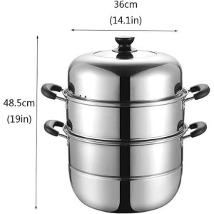 2 Tier 12 Inch Stainless Steel Steamer Pot Silver  |  Slow Cookers Kitchen Appliances Silver