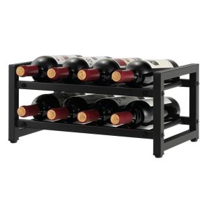 2-Tier 8-Bottle Display Wine Rack with Adjustable Foot Pads  |  Wine Racks Kitchen Storage Black