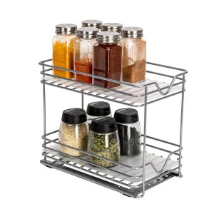 2-Tier Brushed Nickel Spice Rack Organizer, Sliding Pantry Organizer  |  Pantry Organizer Kitchen Storage Pantry Organizer