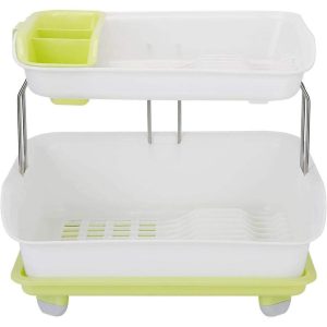 2 Tier Dish Drying Rack with Cutlery Drainer  |  Pot Racks Kitchen Storage Green