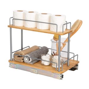 2-Tier Glidez Sliding Cabinet Organizer, Natural Bamboo – 11.5in wide  |  Pot Racks Kitchen Storage Pot Racks