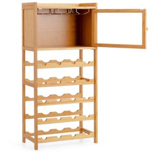 20-Bottle Freestanding Bamboo Wine Rack with Glass Hanger  |  Wine Racks Kitchen Storage Brown