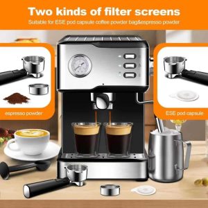 20 Cup Stainless Steel Semi-Automatic Espresso Machine with Pressure Gauge and Milk Frother Steam Wand  |  Espresso Machines Coffee & Tea Espresso Machines